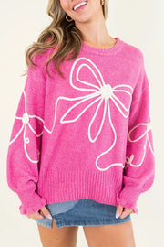 Damen Strickpullover Pink mit Blumen-Schleife