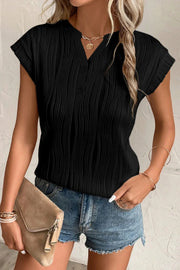 Schwarzes Damen V-Ausschnitt-Shirt mit Struktur