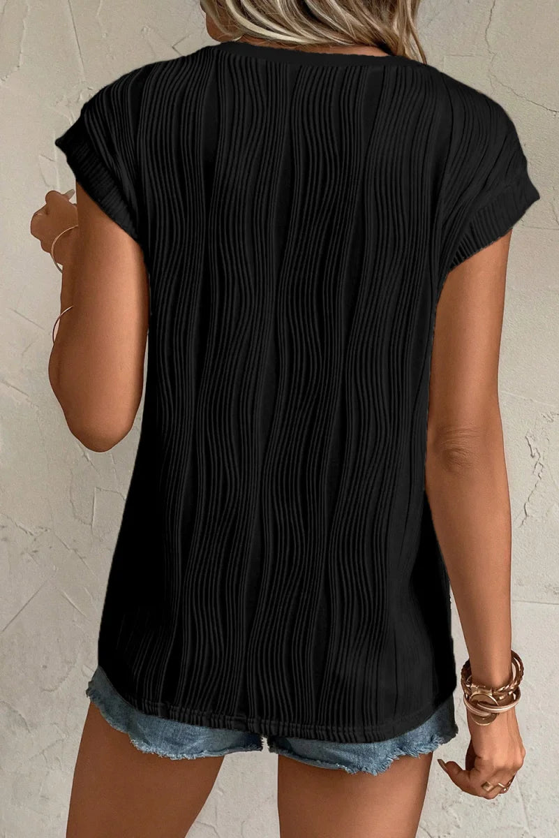 Schwarzes Damen V-Ausschnitt-Shirt mit Struktur – ausgewählte Produktansicht