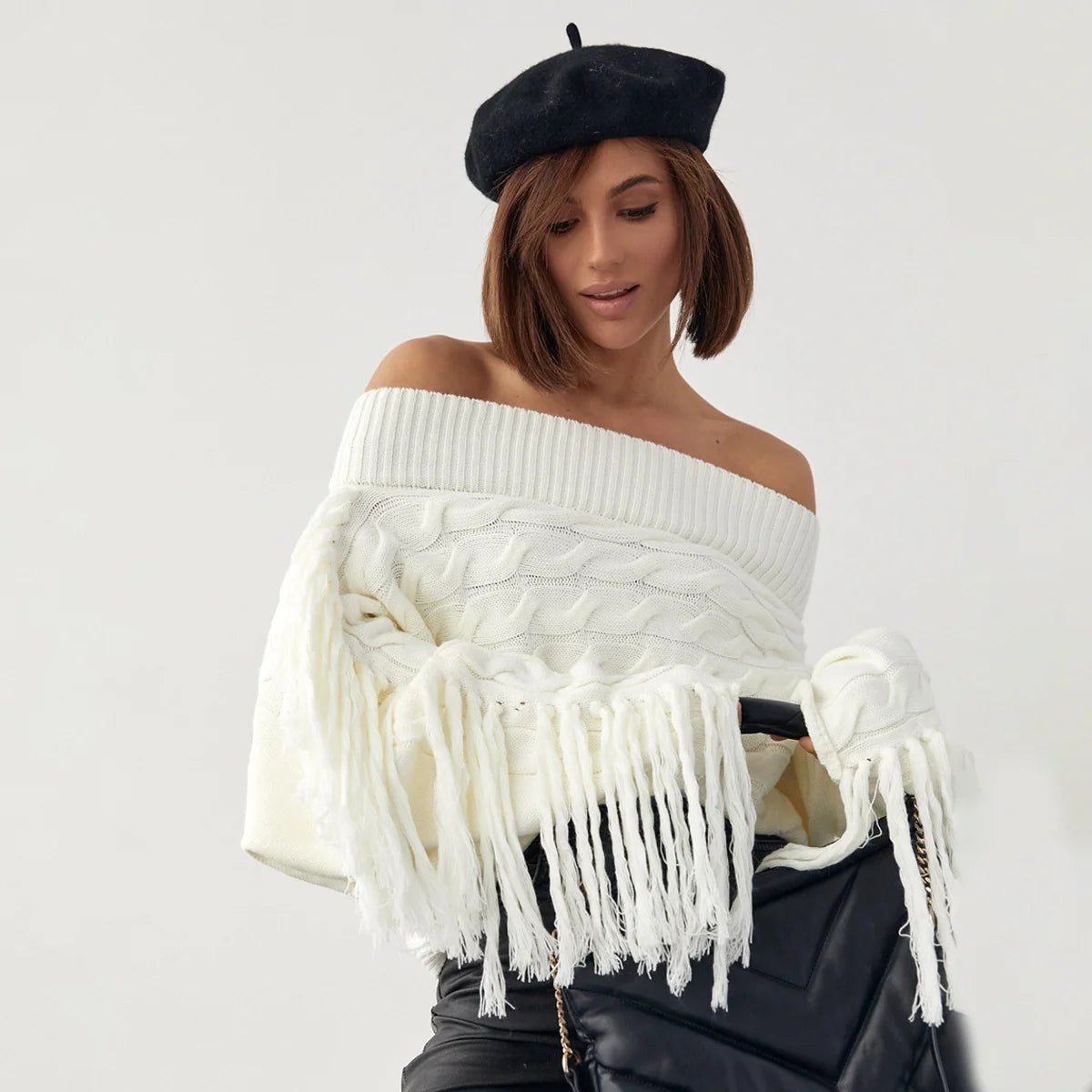 Damen Wollpullover mit Fransen