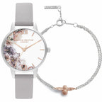 Olivia Burton Damenuhr OBGSET45 30 mm Grau Lederarmband