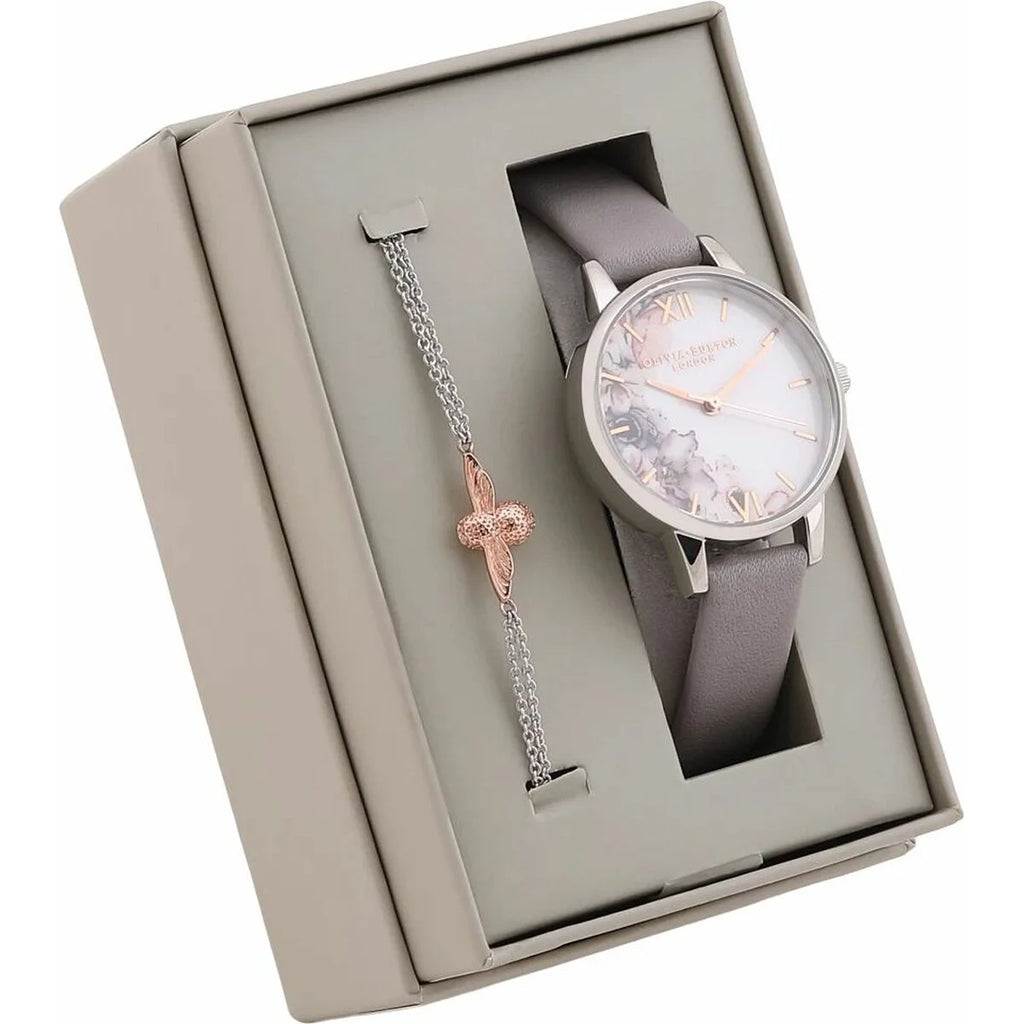 Olivia Burton Damenuhr OBGSET45 30 mm Grau Lederarmband