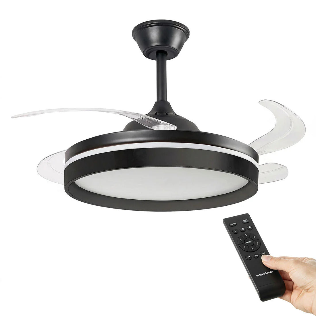 Deckenventilator mit LED-Licht, 4 einziehbaren Flügeln und Fernbedienung – Detailansicht 4