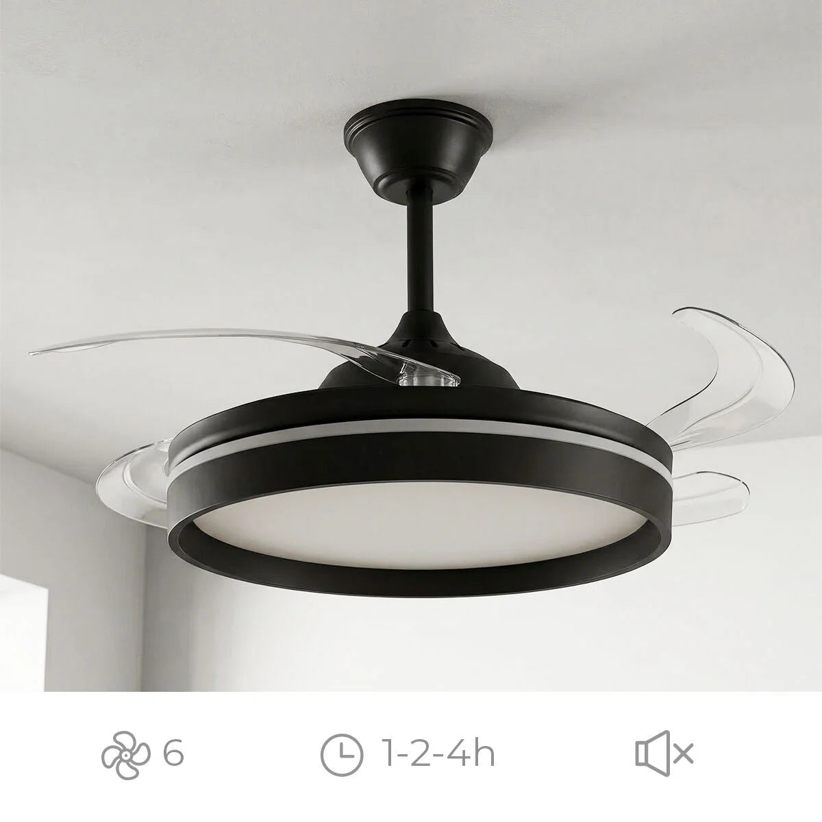 Deckenventilator mit LED-Licht, 4 einziehbaren Flügeln und Fernbedienung – Produktansicht 5