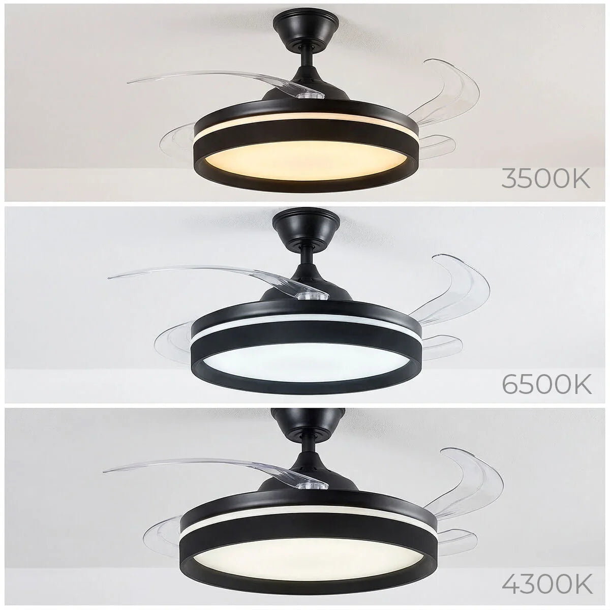 Deckenventilator mit LED-Licht, 4 einziehbaren Flügeln und Fernbedienung – Produktansicht 3