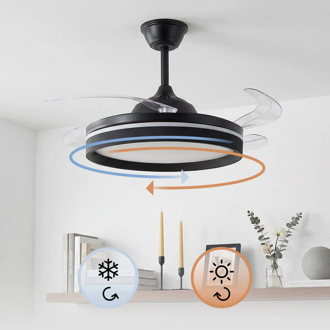 Deckenventilator mit LED-Licht, 4 einziehbaren Flügeln und Fernbedienung – Detailansicht 2