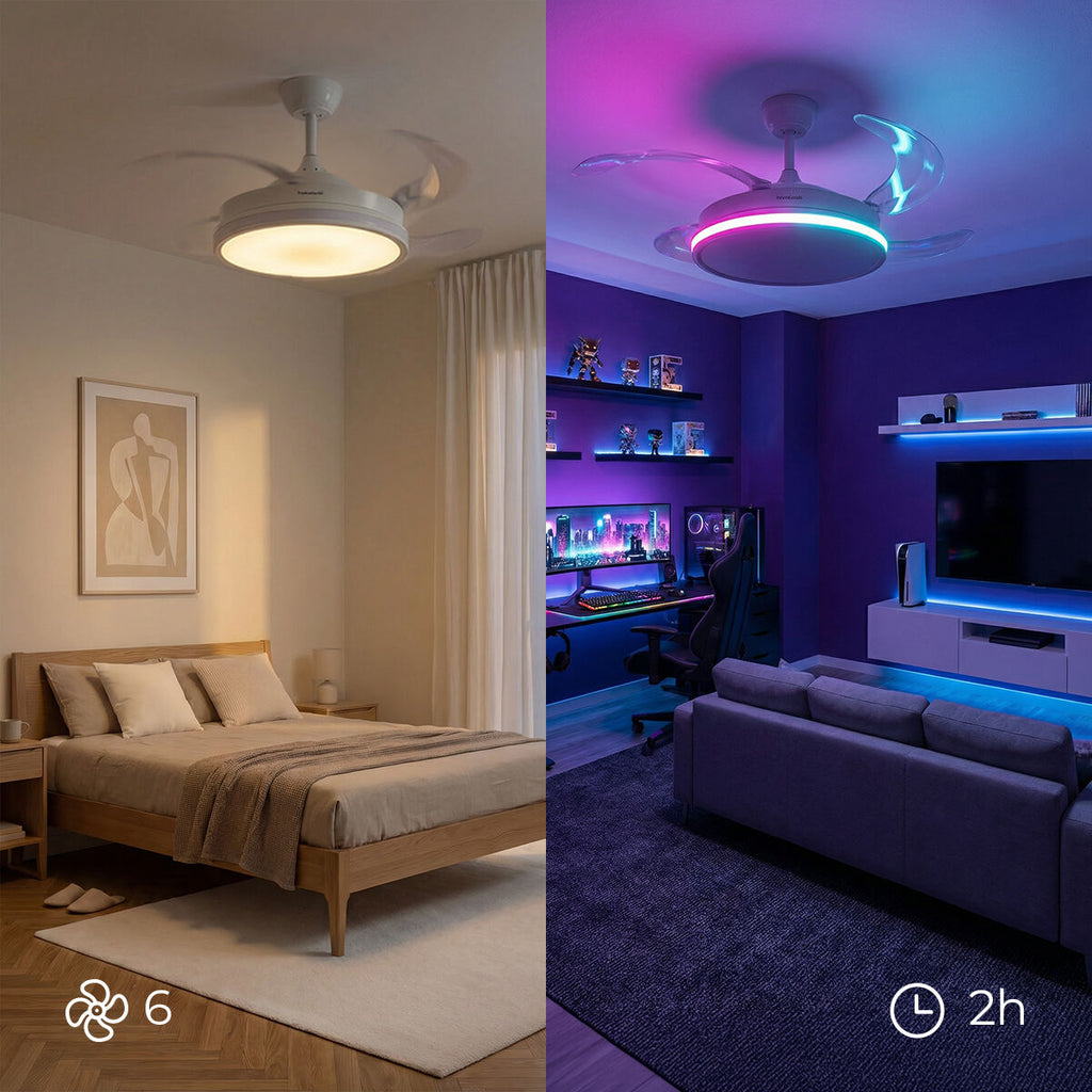Deckenventilator RGB LED Licht einziehbare Flügel