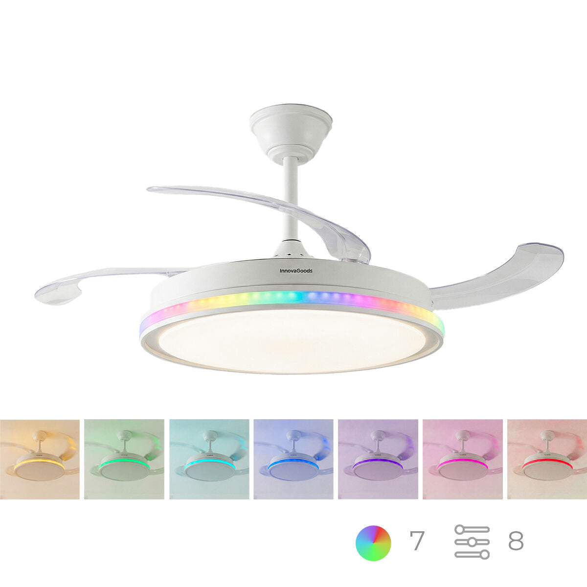 Deckenventilator RGB LED Licht einziehbare Flügel