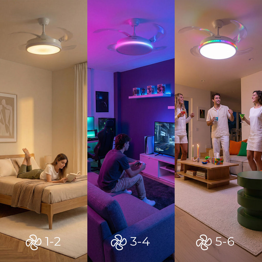 Deckenventilator RGB LED Licht einziehbare Flügel