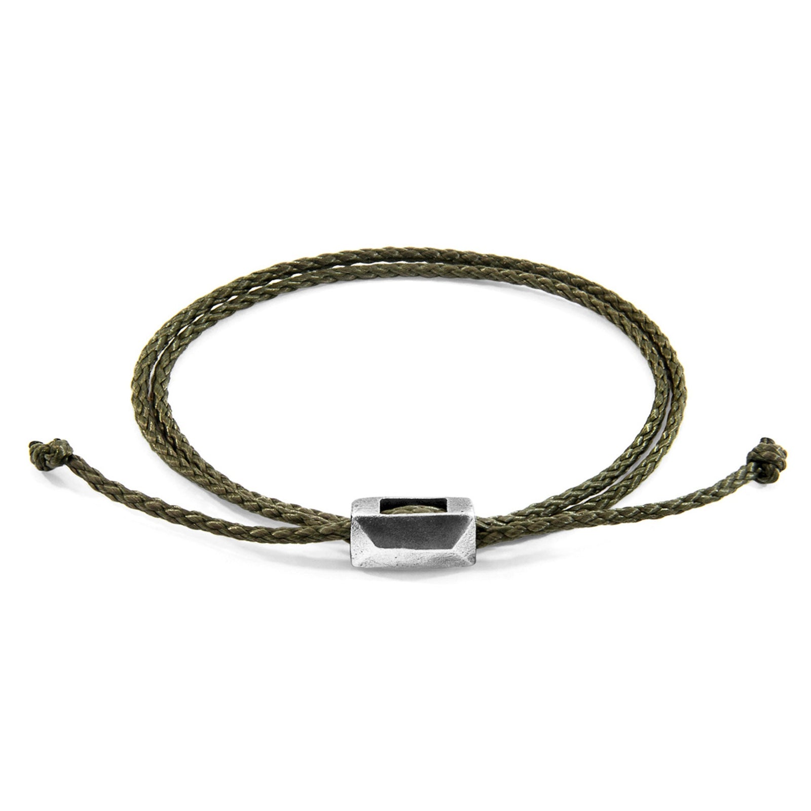 Edward Skinny-Silberarmband aus Seil – Khakigrün