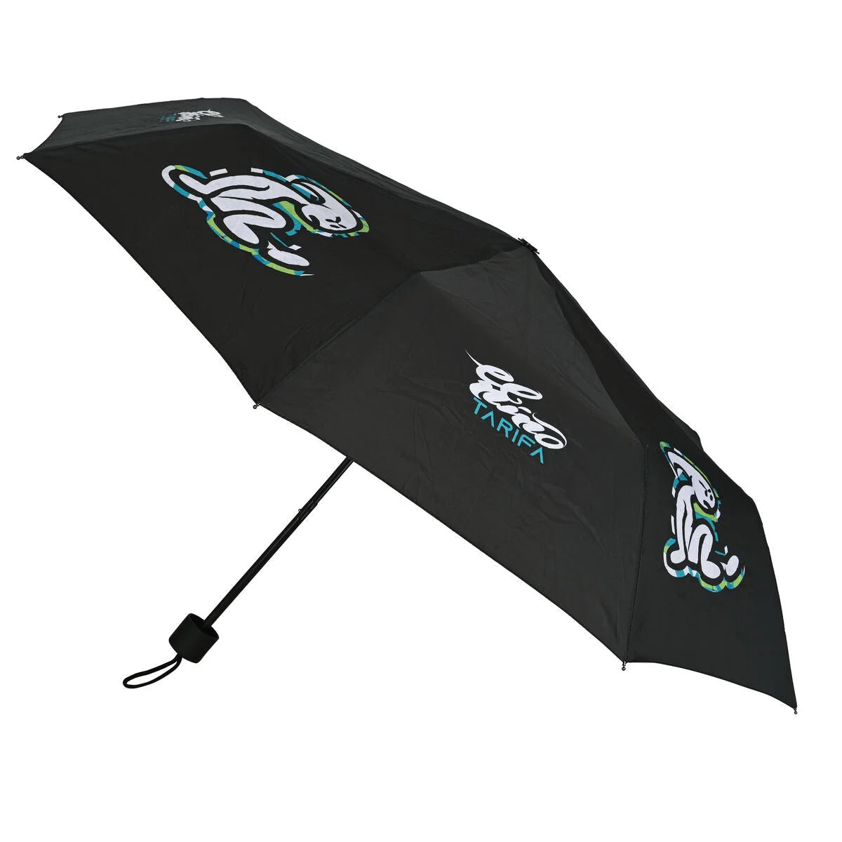 Geöffneter schwarzer El Niño Green Bali Taschenschirm