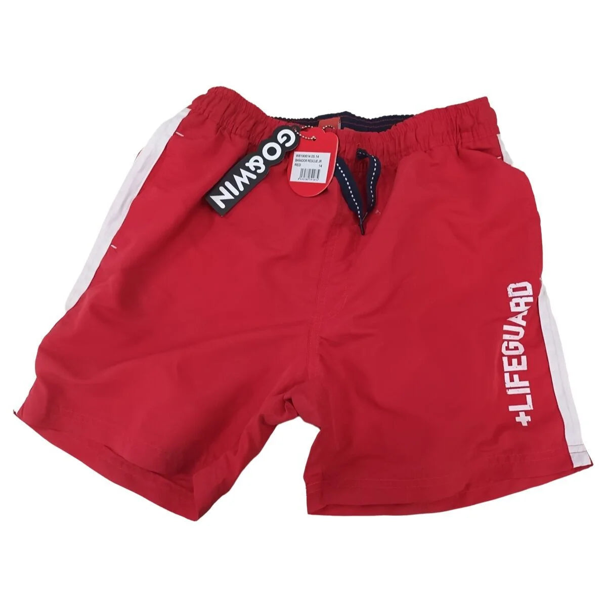 Rote Go & Win Rescue JR Jungen-Badehose mit weißen Seitenstreifen