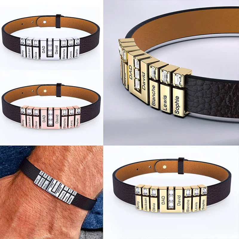 Herren Armband in Lederoptik mit Edelstahl
