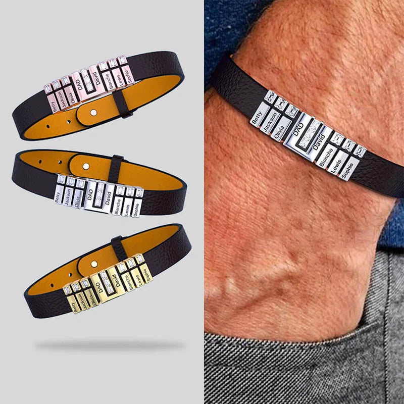 Herren Armband in Lederoptik mit Edelstahl