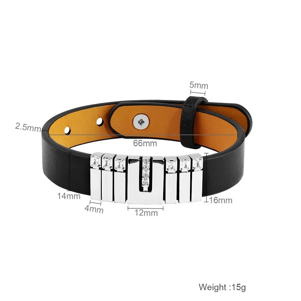 Herren Armband in Lederoptik mit Edelstahl
