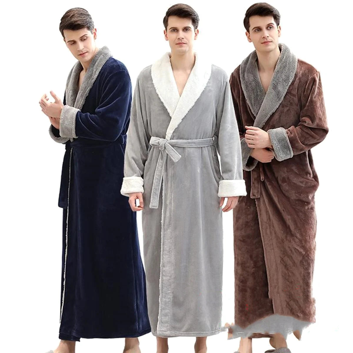 Herren langer Bademantel aus Korallenfleece – Produktansicht 4