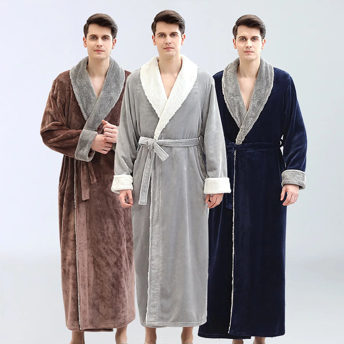 Herren langer Bademantel aus Korallenfleece – Detailansicht 5