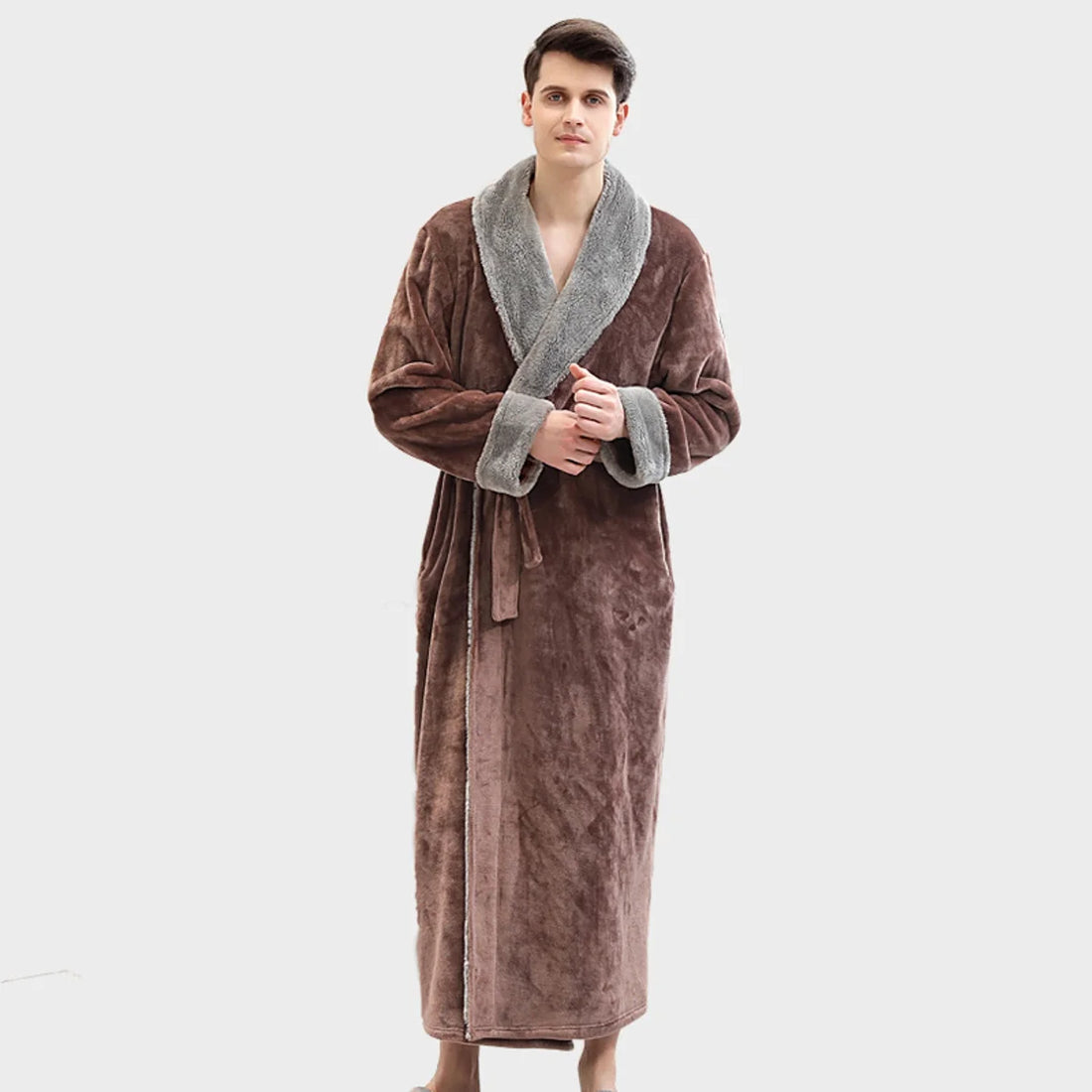 Herren langer Bademantel aus Korallenfleece – Detailansicht 3