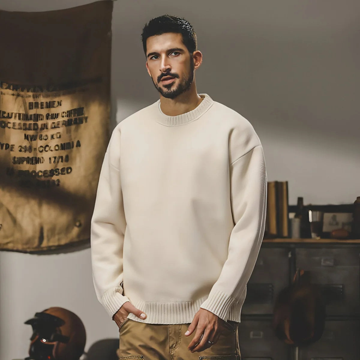 Herren Basic-Strickpullover mit Rundhals