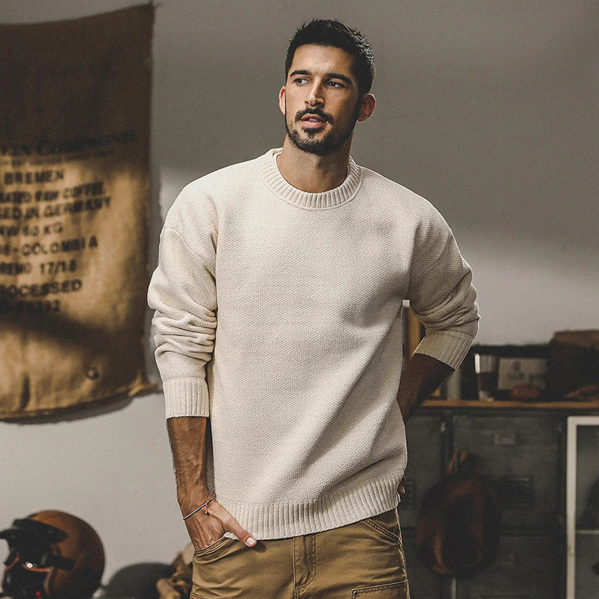 Herren Basic-Strickpullover mit Rundhals