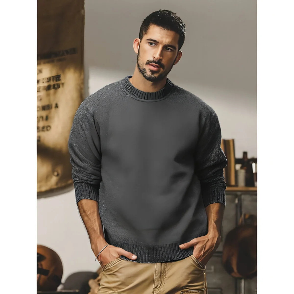 Herren Basic-Strickpullover mit Rundhals