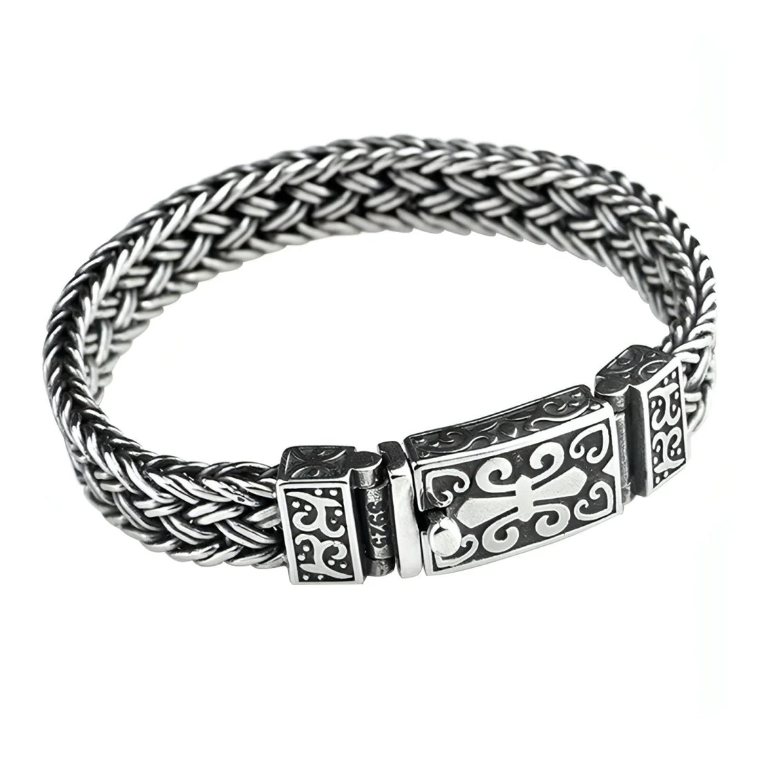 Herren breites Flechtarmband im Vintage-Look – Detailansicht 2