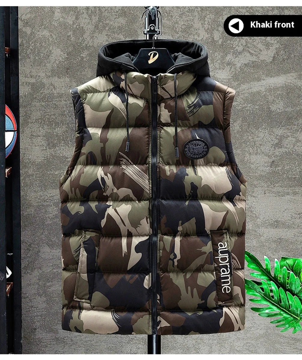 Herren Camouflage-Steppweste mit Kapuze