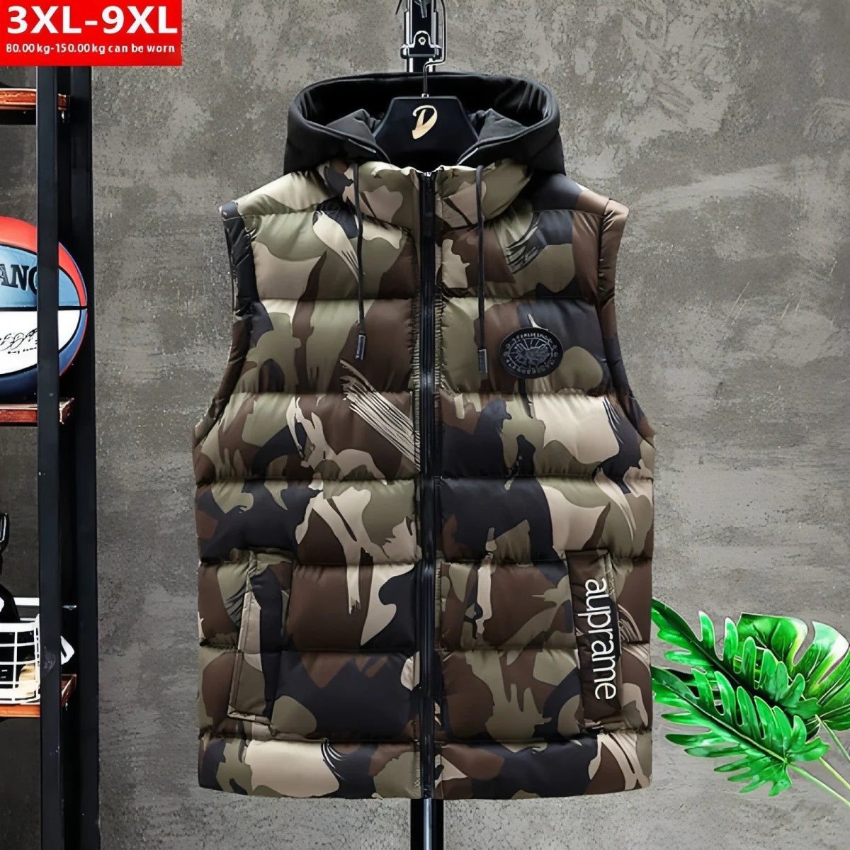 Herren Camouflage-Steppweste mit Kapuze