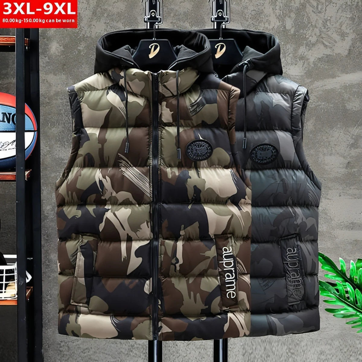 Herren Camouflage-Steppweste mit Kapuze