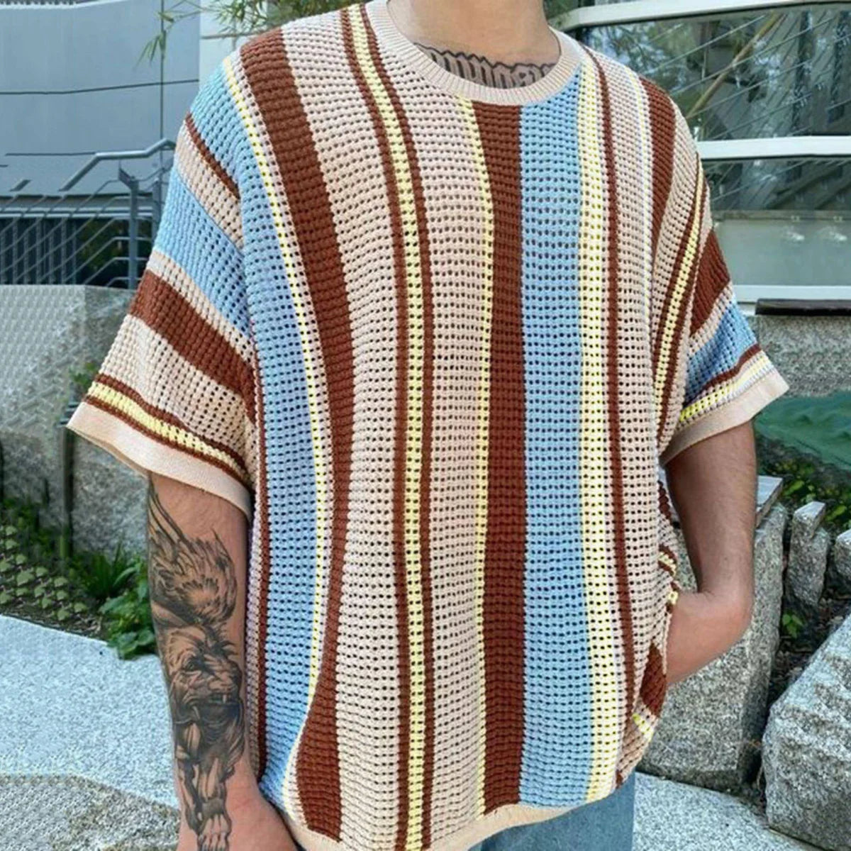 Herren Feinstrick T-Shirt mit Rundhals – Produktansicht 4