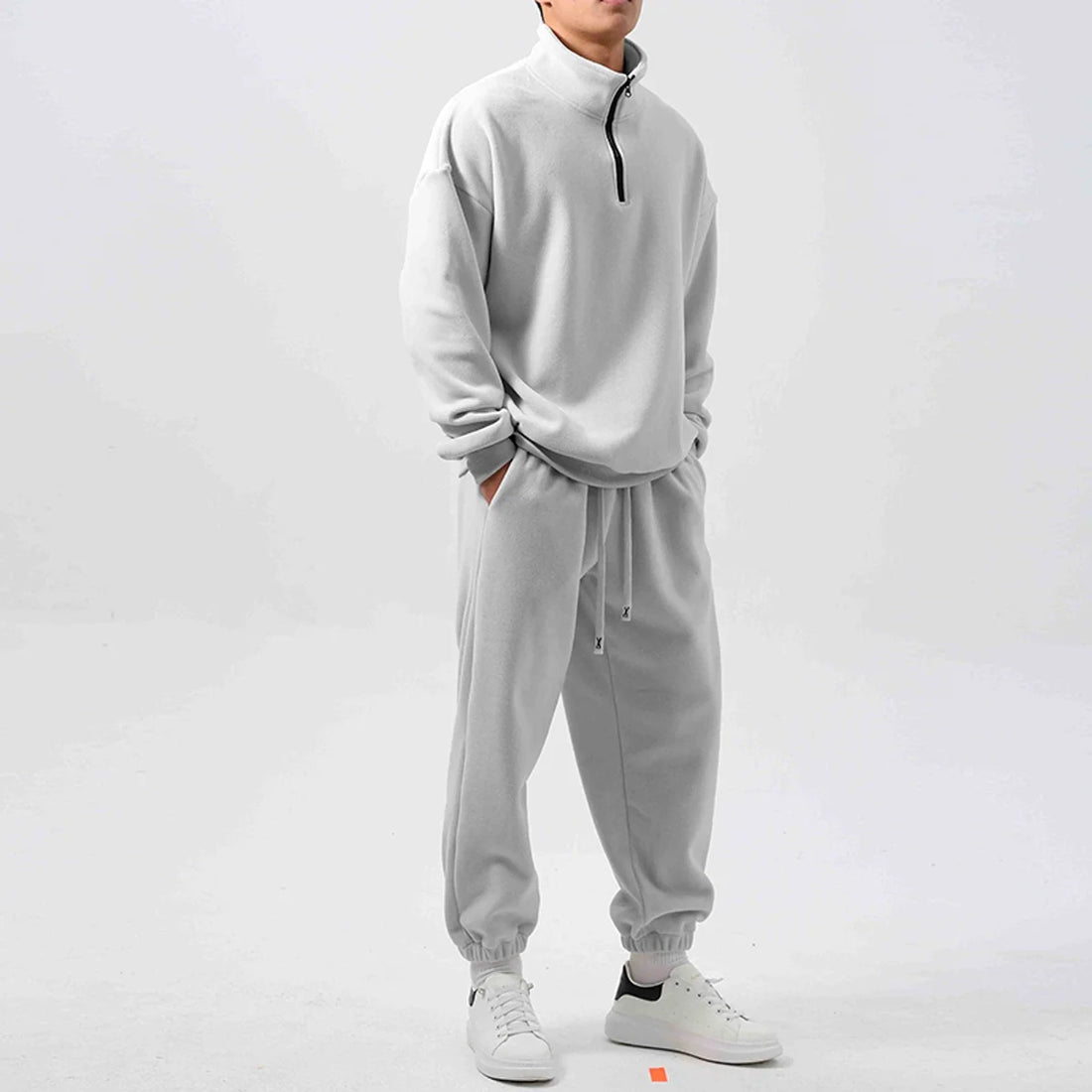 Herren Fleece-Trainingsanzug mit weitem Schnitt – Detailansicht 5