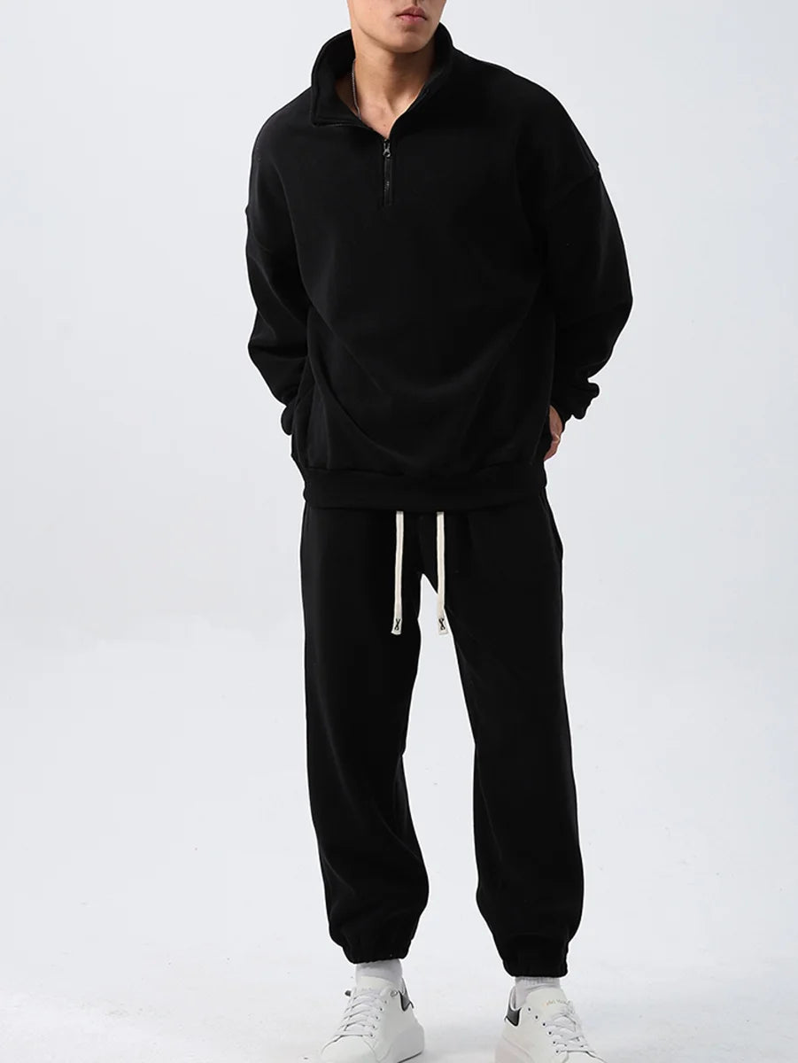 Herren Fleece-Trainingsanzug mit weitem Schnitt – Detailansicht 4