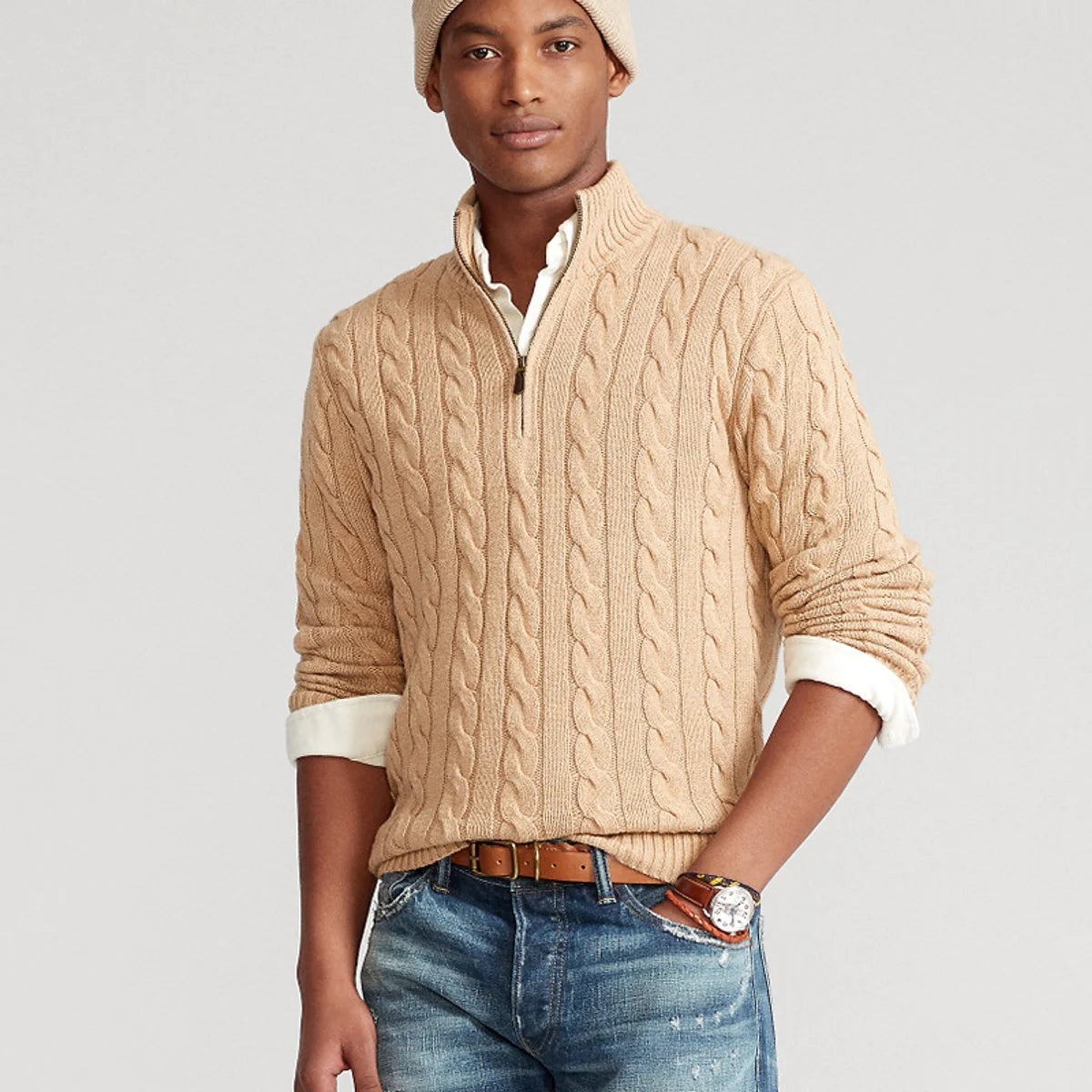 Herren Grobstrick-Rollkragenpullover