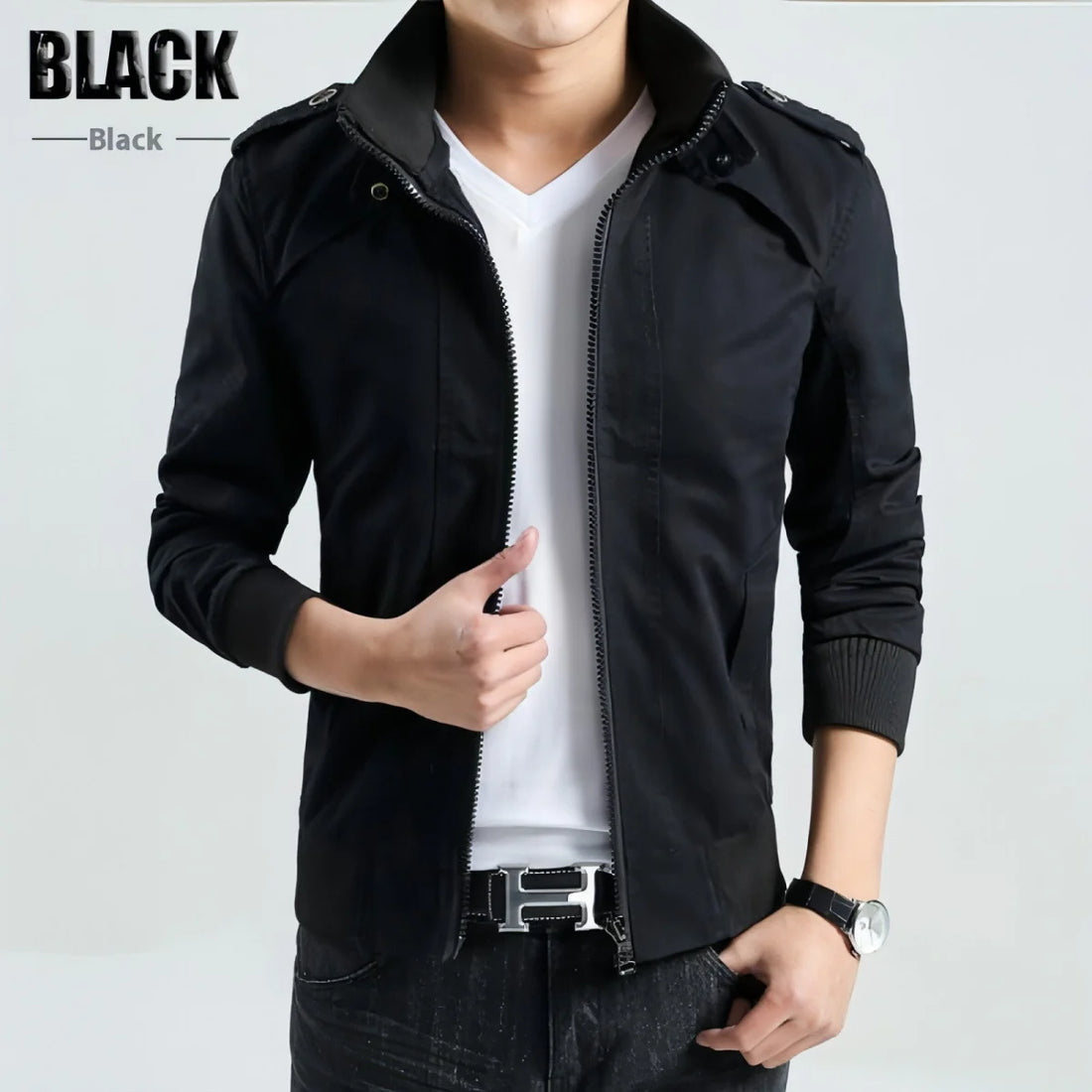 Herren Jacke mit Stehkragen und Taschen – Detailansicht 3