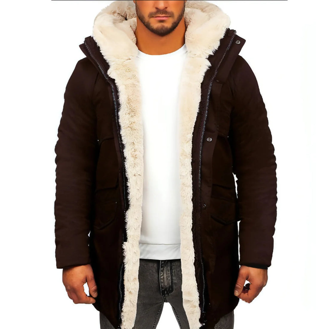 Herren Kapuzenjacke mit Futter in Felloptik – Detailansicht 1