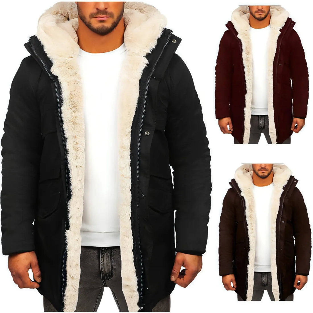 Herren Kapuzenjacke mit Futter in Felloptik – Detailansicht 3