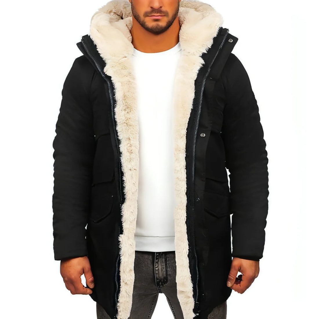 Herren Kapuzenjacke mit Futter in Felloptik – Detailansicht 4