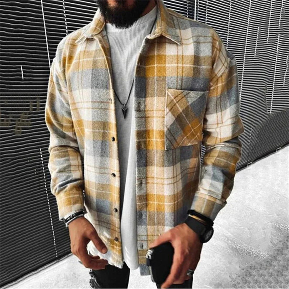 Herren Karo-Hemdjacke mit Brusttasche – Detailansicht 1