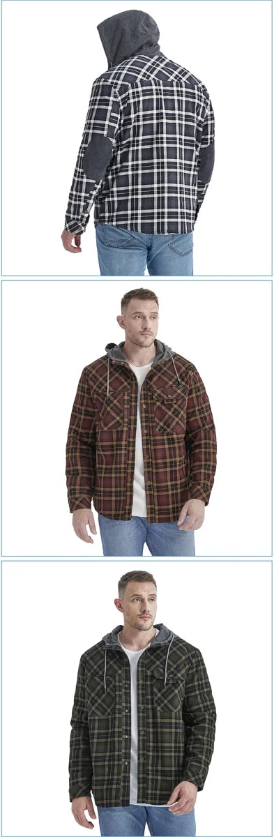 Herren Karojacke mit Kapuze & Fleecefutter