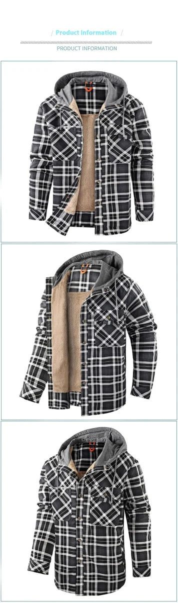 Herren Karojacke mit Kapuze & Fleecefutter