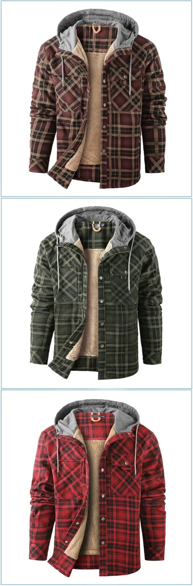 Herren Karojacke mit Kapuze & Fleecefutter