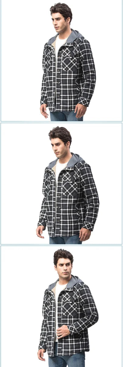Herren Karojacke mit Kapuze & Fleecefutter