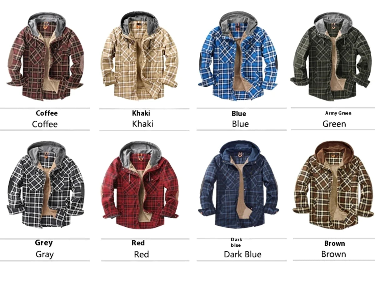 Herren Karojacke mit Kapuze & Fleecefutter
