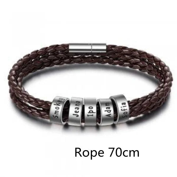 Personalisierbares Herren-Lederarmband mit Namensperlen