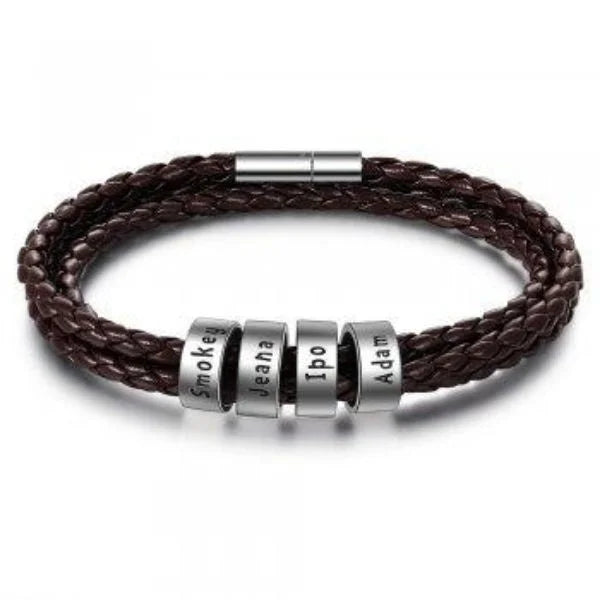 Personalisierbares Herren-Lederarmband mit Namensperlen