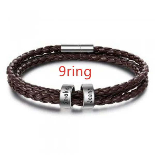 Personalisierbares Herren-Lederarmband mit Namensperlen