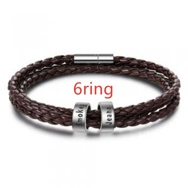 Personalisierbares Herren-Lederarmband mit Namensperlen