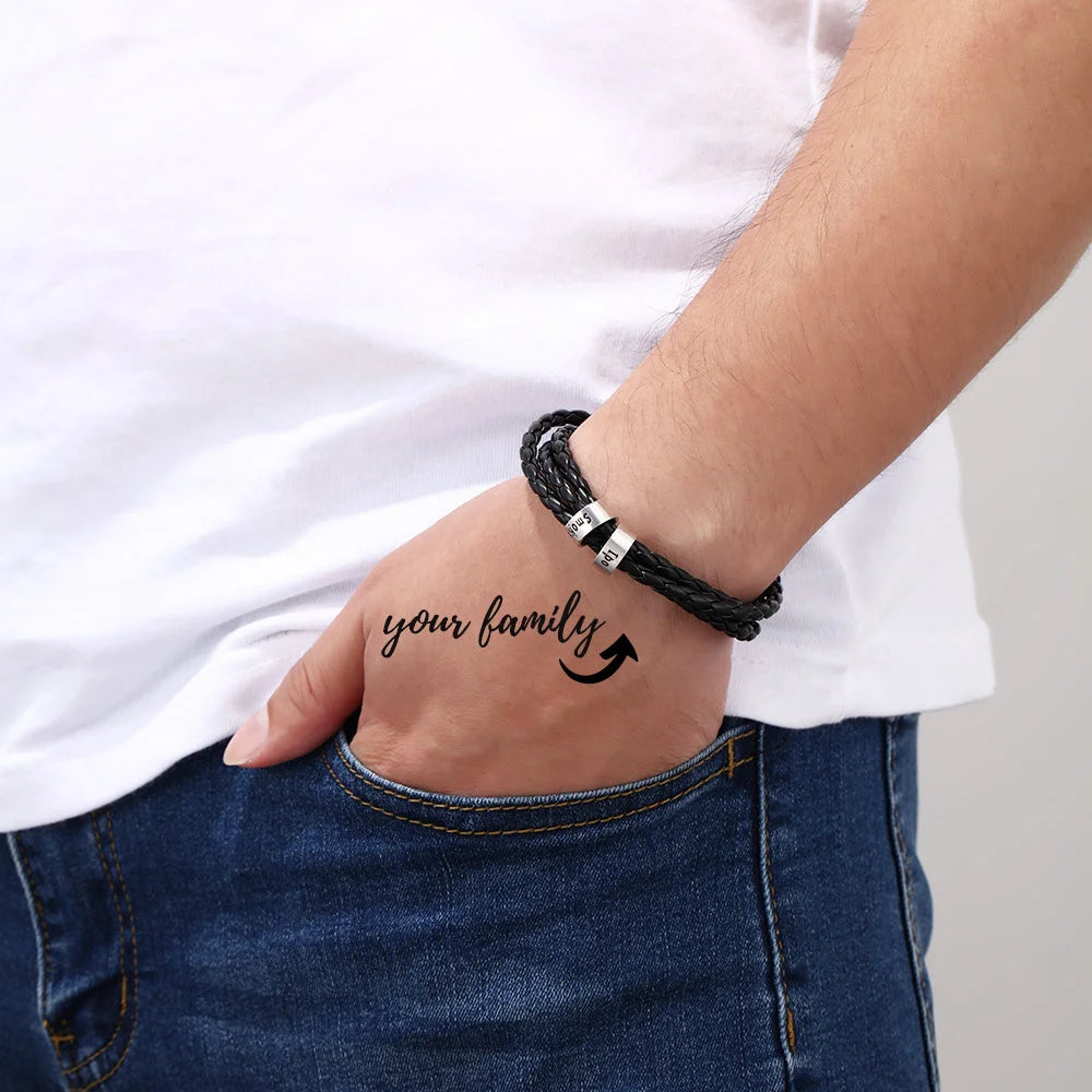 Personalisierbares Herren-Lederarmband mit Namensperlen