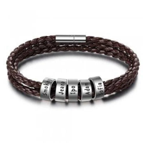 Personalisierbares Herren-Lederarmband mit Namensperlen