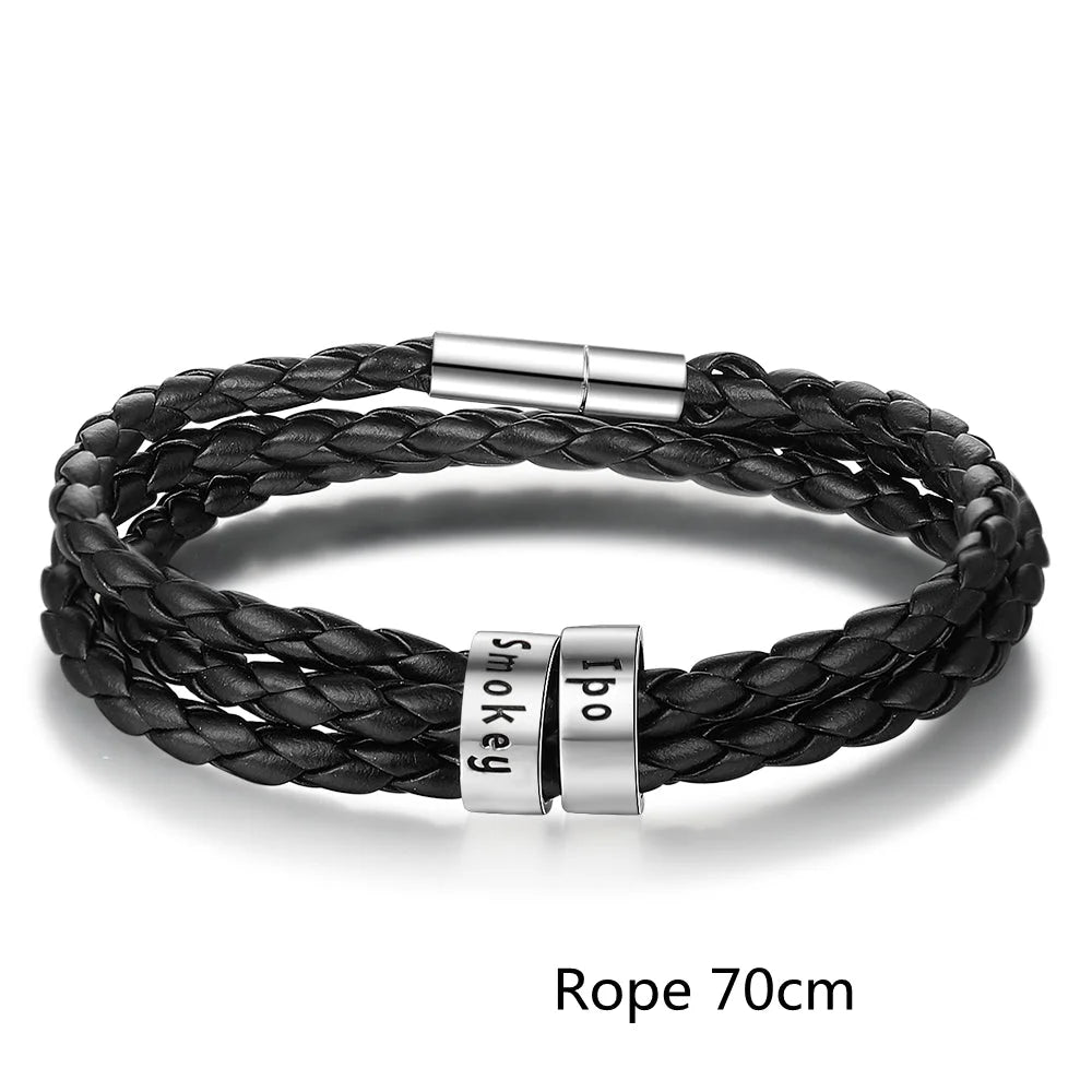 Personalisierbares Herren-Lederarmband mit Namensperlen